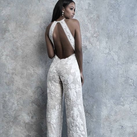 What are your thoughts on this stunning pantsuit?  #AllureBridal #Regram #BridalManor Jumpsuit Wedding Dress, Madison James Wedding Dress, Madison James Bridal, Bridal Pants, Madison James, Afrikaanse Mode, Kleinfeld Bridal, Pretty Wedding Dresses, Allure Bridals