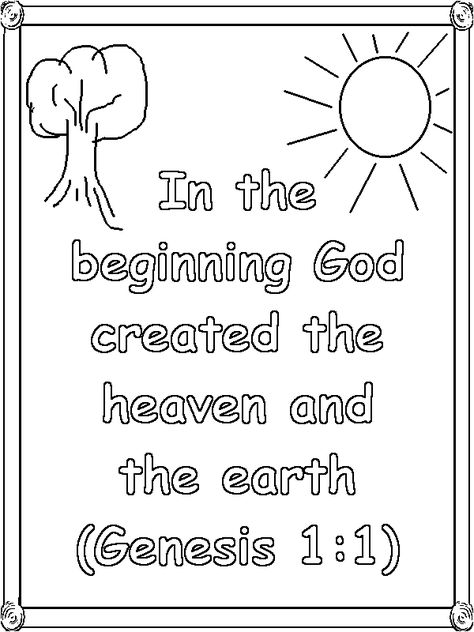 Genesis Coloring Pages, Creation Coloring Pages, Bible Coloring Sheets, Sunday School Coloring Pages, Bible Verse Coloring Page, Bible Activities For Kids, Bible Story Crafts, In The Beginning God, Bible Verses For Kids