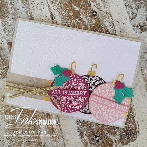 Sample Christmas Cards, Create Christmas Cards, Stamped Christmas Cards, Ornament Card, Fabric Stamping, Stampin Up Christmas Cards, Stampin Up Christmas, Holiday Paper, Christmas Cards To Make