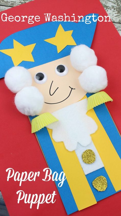 President's Day George Washington Paper Bag Kid's Craft George Washington Carver Activities, George Washington Activities, George Washington Craft, Bag Puppet, Washington Art, Hat Template, February Crafts, Paper Bag Crafts, Puppets For Kids