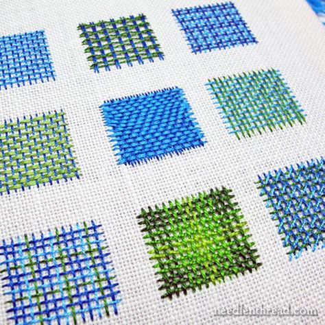 Basketweave Stitch & Shading – NeedlenThread.com Embroidery Brazilian, Weaving Stitches, Needlework Stitches, Embroidery Sashiko, Weaving Embroidery, Swedish Weaving Patterns, Needle Weaving, Color Knowledge, Clothing Embroidery