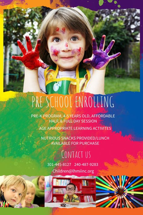 Preschool enrollment colorful poster/flyer template Preschool Logo, School Advertising, School Brochure, Admissions Poster, Thanksgiving Crafts Preschool, Education Poster Design, Flyers Design, Flyer Free, Ministry Ideas