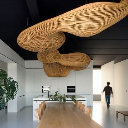 Interior design | Dezeen Concrete Office, Sustainable Art, Face Lift, Milan Design Week, Design Strategy, Rattan Furniture, Ceiling Design, Light Fittings, Handmade Art