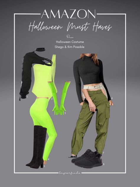 Kim Possible Halloween Costume, Buckle Crop Top, Seasonal Aesthetic, Pixie Costume, Amazon Halloween, Neon Leggings, One Shoulder Bodysuit, About Halloween, Halloween Series