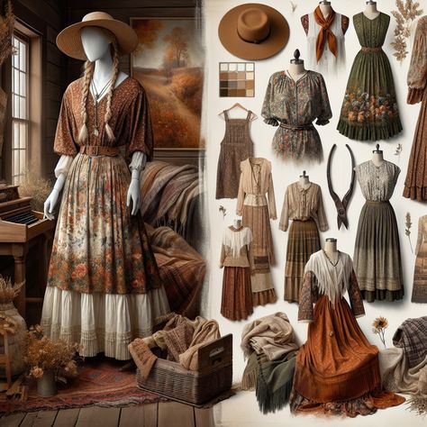 Timeless Pioneer Style: Uncovering the Iconic Fashion of Little House on the Prairie (1974) The American frontier is an enduring image in the collecti... Western Village, Prairie Fashion, Pioneer Clothing, Modern Cottagecore, Modern Prairie, Calico Dress, Prairie Home, Cultural Artifact, American Frontier