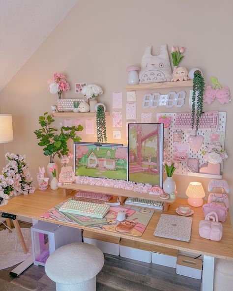 ♡ ♡ ♡ cozy room•Soft girl•Girly•Pink•reel•Pink girl•Pinterest•Girly girl aesthetic•Clean aesthetic•Girly Setup•pc setup• cozy desk space•cozy space•desk setup•girly•all pink•That girl•Soft girl•coquette•setup essentials•Aesthetic•Girly things• ♡ ♡ ♡ 🌸🫶🏻🍃 #deskspace #gamingsetup #desksetup #pcsetup #pcgaming #cozysetup #setup #cleansetup  #cutegamingsetup #aestheticdesk #deskinspo #officedecor #cozydesksetup #cozyaesthetic #cutesetup #cozyvibes #deskgram #setupgamer #cozydesksetup  #desktop #gaminggirlsetup #cuteaesthetic #girlsetups #softgirlaesthetics #ａｅｓｔｈｅｔｉｃ #aesthetic 🎀 Pink And Blue Setup, Girly Gaming Room, Desk Space In Bedroom, Girly Setup, Cozy Desk Space, Girly Girl Aesthetic, Pinterest Girly, Setup Pc, Cozy Dorm Room