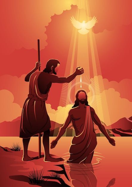 An illustration of jesus baptized by joh... | Premium Vector #Freepik #vector #bible-story #jesus-christ #redemption #christian Jesus Baptised, Bible Artwork, Christian Illustration, Jesus Christ Painting, Jesus Artwork, Pictures Of Christ, Bible Images, Bible Illustrations, Jesus And Mary Pictures