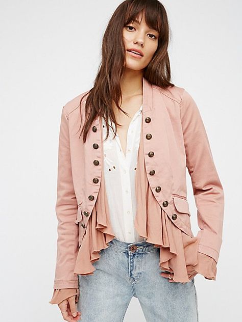 Product Image: Romantic Ruffles Jacket Unique Womens Fashion, 30 Outfits, Structured Jacket, Ruffle Jacket, Women's Outfits, Free People Jacket, Free People Clothing, Pink Coat, Fashion Designs