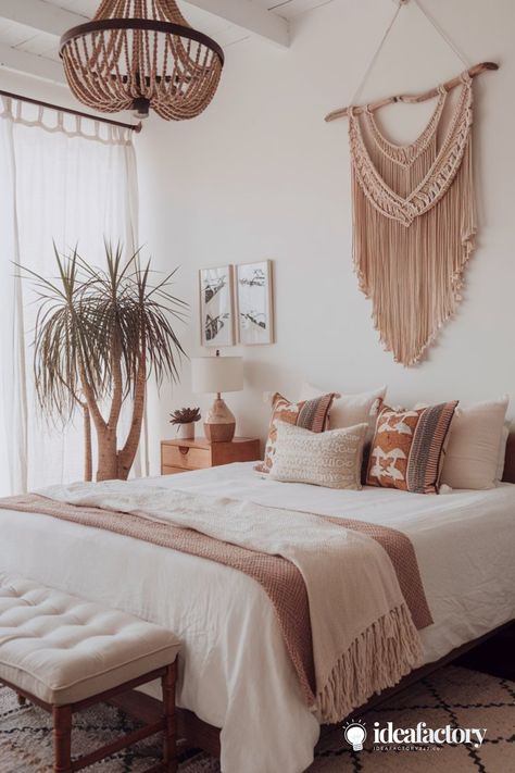 Cozy boho bedroom Mauve Boho Bedroom, Neutral Textures, Cozy Boho Bedroom, Modern Boho Bedroom, Terracotta Color, Cozy Boho, Boho Bedroom Decor, Bedroom Themes, Boho Bedroom