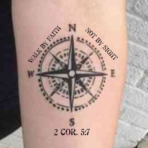 Cross Compass Tattoo Faith, Christian Compass Tattoo, Artful Tattoos, Compas Tattoo, Compass Tattoo Men, Bible Tattoos, Rosary Tattoo, 7 Tattoo, By Faith Not By Sight