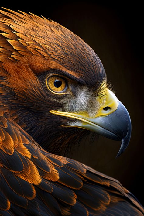 A side profile of a golden eagle bird head using digital art. Cool Birds Of Prey, Golden Eagle Photography, Birds Of Prey Aesthetic, Golden Eagle Art, Eagle Portrait, Adler Tattoo, Phoenix Bird Art, Eagle Eyes, Bird Head