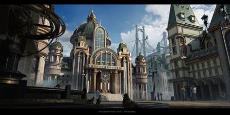 Jupiter Ascending, Steampunk City, Steampunk Artwork, Building Concept, Landscape Concept, Dnd Maps, Victorian Architecture, Retro Punk, Fantasy Castle