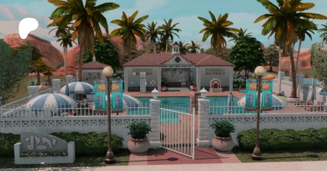 oasis community pool (no cc) | florwalsims Sims 4 Oasis Springs, Sims 4 Houses Layout, Oasis Springs, Cc Patreon, Sims Freeplay Houses, Play Sims 4, The Sims 4 Packs, Tumblr Sims 4, Sims Building