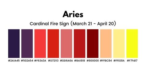 Aries Color Palette, Aries Colors, Callie Core, Zodiac Color Palette, Miho Hirano, Aries Fashion, Red Folder, Aries Color, Color Thesaurus