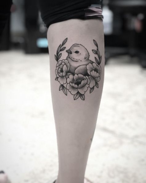 Chicken Floral Tattoo, Groovy Chick Tattoo, Mama Hen And Chicks Tattoo, Chicken With Flowers Tattoo, Chick Tattoo, Baby Chick Tattoo, Baby Chicks, Body Mods, Flower Tattoo