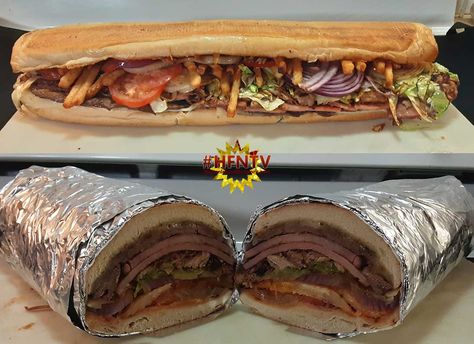 Sándwich de Tripleta 🎖 The Three Meat Sandwich Tripleta Sandwich, Puerto Rican Recipe, Mashed Plantains, Fried Ham, Cubano Sandwich, Puerto Rican Dishes, Pork Shoulder Roast, Meat Sandwich, Cooked Cabbage