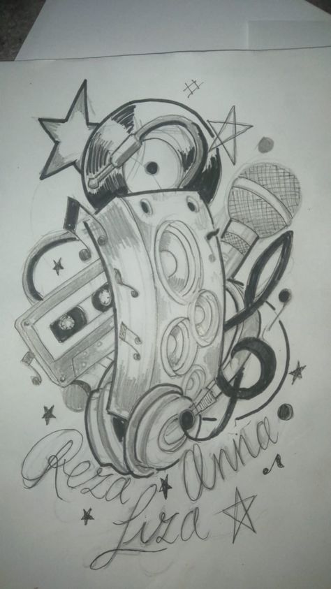 Music Art Drawing Creative, Music Drawings Ideas, Dj Drawing, Music Art Drawing, Sugar Skull Drawing, Pop Art Marilyn, Music Sketch, Cool Tattoo Drawings, Cartoon Eyes Drawing