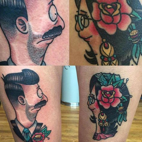 Bob's Burgers Traditional Tattoo Bobs Burgers Tattoo, Boys With Tattoos, Tattooed Woman, Traditional Style Tattoo, Tattoos Mandala, Circle Tattoos, Tattoo Magazine, Tattoos Geometric, Style Tattoo