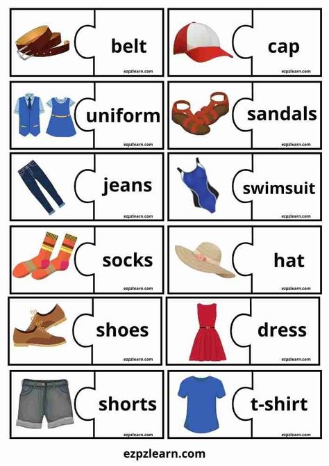 Cloth Vocabulary, Clothes In English Vocabulary, Clothes Worksheets For Kindergarten, Esl Clothes, English Vocabulary Games, Esl Vocabulary Games, Vocabulary Games For Kids, Clothes Worksheet, Games Kindergarten