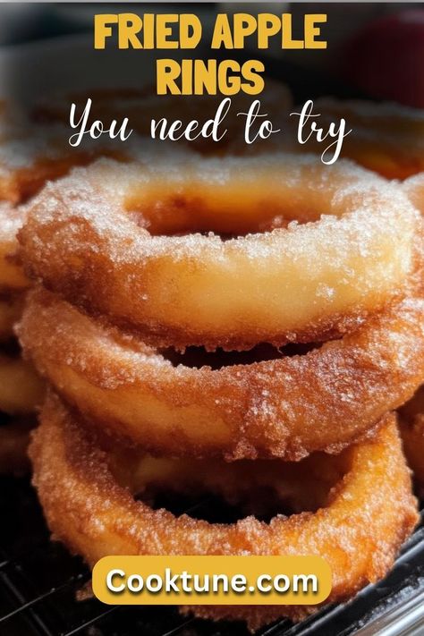 Fried Apple Rings are a perfect fall treat that combines crispy batter with sweet cinnamon sugar. These delightful rings are made by dipping fresh apple slices in a flavorful batter, frying them to a golden crisp, and coating them with a sugary cinnamon mixture for a warm, indulgent snack. Fried Apple Rings, Cinnamon Apple Rings, Fried Apple, Apple Rings, Fried Apples, Cinnamon Apple, Gluten Free Snacks, Fall Treats, Fresh Apples