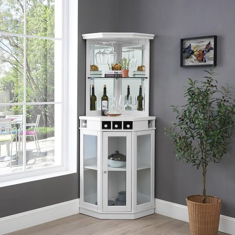 PRICES MAY VARY. 【SLEEK & GOOD USE】Home Source corner bar cabinet with storage, a sleek and versatile addition to your home that combines functionality, style, and efficiency. If you're looking to create a sophisticated and organized space for your beverages and home bar accessories, this bar cabinets for home is a perfect solution. 【SPACE SAVING】Designed with a space-saving concept in mind, the Home Source wine cabinet is specifically crafted to fit seamlessly into any corner of your living roo White Bar Cabinet, Corner Bar Cabinet, Coin Bar, Built In Wine Rack, Corner Bar, Bar Unit, Home Coffee Bar, White Bar, Corner Cabinet