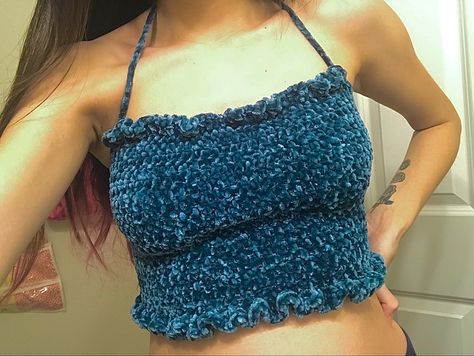 Velvet Crochet, Crochet Halter, Halter Crop Top, Velvet Tops, Purple Velvet, Cute Crochet, Summer Outfit, Ruffles, Crochet Top