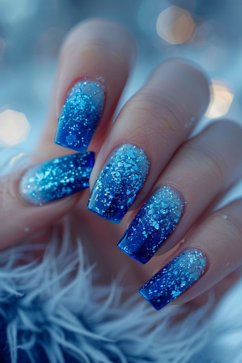 Icy Blue Ombre: Nail Designs For A Royal Blue Dress Matric Nail Ideas, Royal Blue And Silver Bouquet, Blue White Glitter Nails, Royal Blue Nail Art Design, Royal Blue Nail Designs Ideas, Royal Blue Christmas Nails, Matric Nails, Blue Ombre Nail Designs, Royal Blue And Silver Nails