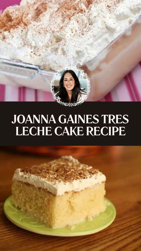 This Tres Leche Cake Recipe from Joanna Gaines is going to blow your mind! A delicious sponge cake is pierced all over with holes, and then it is doused in sweetened condensed milk, heavy cream, and evaporated milk to make a cake that is tender and melts in your mouth. Finally, the cake is topped with cinnamon and whipped cream that is light and airy. Tres Leches Cake Pioneer Woman, Best Tres Leches Cake Recipe Authentic, Joanna Gaines Farmhouse Recipes, 3 Milk Cake Recipe, Heavy Whipping Cream Recipes, Leche Cake Recipe, Magnolia Recipes, Milk Cake Recipe, Farmhouse Food