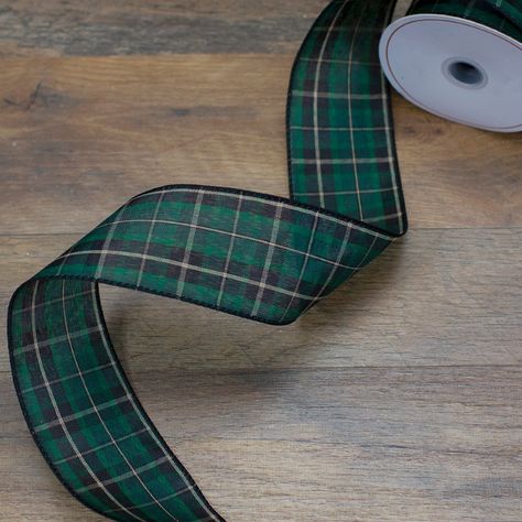 Northlight Green and Black Plaid Christmas Wired Craft Ribbon 2.5" x 10 Yards | Michaels Gift Wreath, Holiday Ribbon, Christmas Central, Sewing Ribbon, Ribbon Crafts, Wire Crafts, Christmas Tree Themes, Christmas Ribbon, Fabric Ribbon