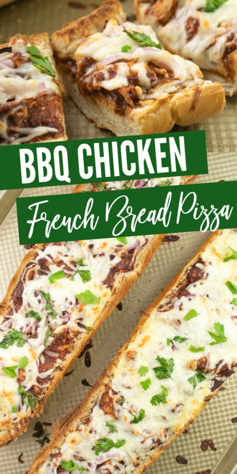 Bbq Chicken French Bread Pizza, Chicken French Bread Pizza, Chicken French Bread, Rotisserie Chicken Recipe, Chicken French, Barbecue Chicken Pizza, Shredded Bbq Chicken, French Bread Pizza, Pre Cooked Chicken