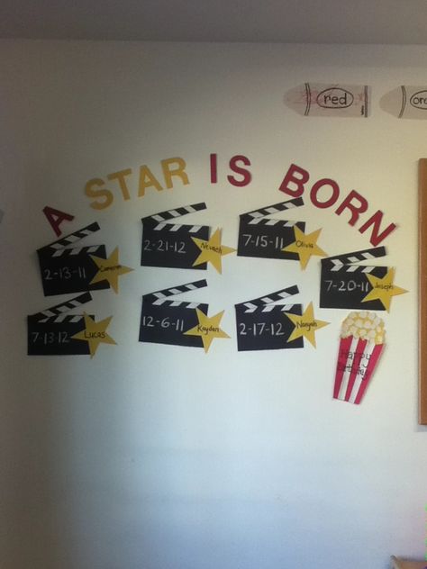 my variation of a Birthday Wall for a Toddler Class! A Star Is Born Preschool Birthday, Birthday Board Classroom, Birthday Bulletin Boards, Birthday Bulletin, Infant Classroom, Preschool Bulletin, Rest Room, Birthday Display, Classroom Birthday