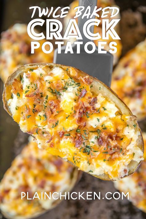 Potato With Cheese And Bacon, Cracked Potatoes Recipe, Best Twice Baked Potatoes, Salt Potatoes, 2023 Meals, Cottagecore Recipes, Bacon Butter, Stuffed Potatoes, Skillet Pasta