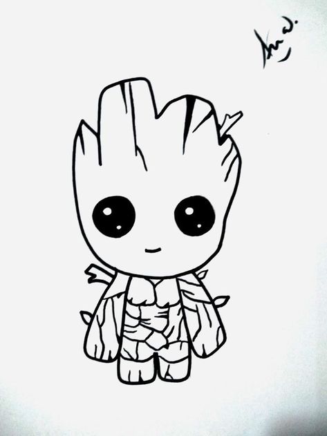 Groot Colouring Pages, Easy Groot Drawing, Groot Drawing Sketches, I Am Groot Drawing, Groot Drawing Easy, Groot Doodle, I Am Groot Tattoo, Tattoo Sketches Easy, Groot Painting