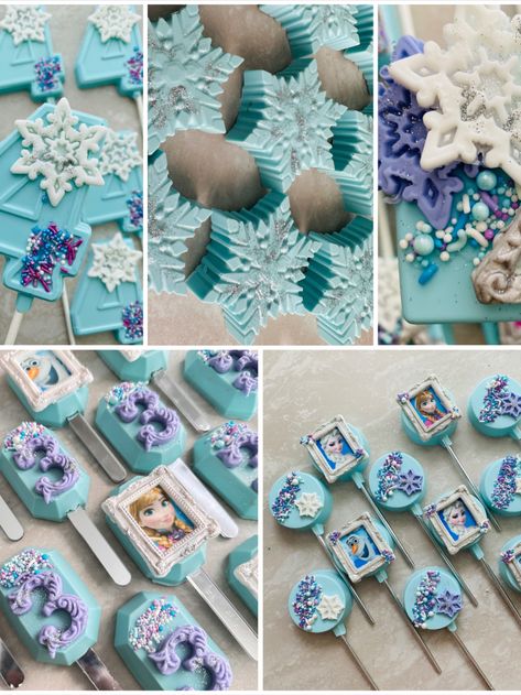 Cakesicles Birthday, Winter Wonderland Dessert Table, Dipped Rice Krispie Treats, Frozen Dessert Table, Event Desserts, Dessert Package, Elsa Birthday Cake, Christmas Strawberry, Dessert Buffet Table