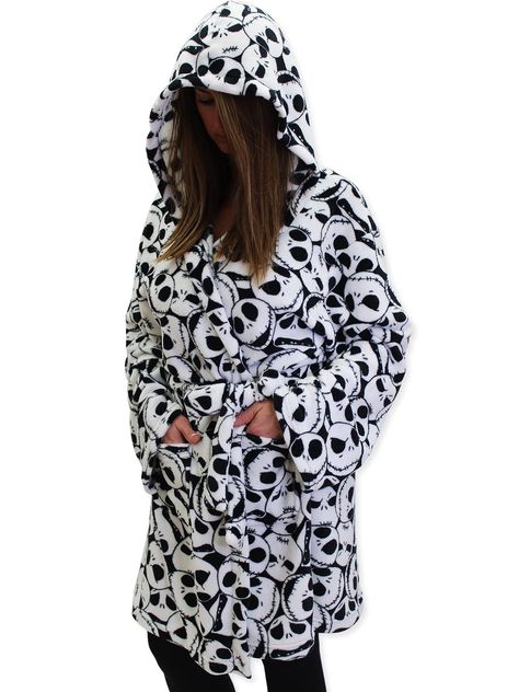 The Nightmare Before Christmas Jack Skellington Adult Plush Hooded Fleece Robe Tim Burton Pumpkin, Hooded Robes, Plush Robes, Nightmare Before Christmas Plush, Nightmare Before Christmas Clothing, Nightmare Before Christmas Characters, The Nightmare Before Christmas Jack, Plush Robe, Christmas Slippers