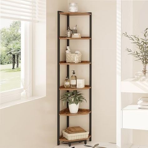 Rolanstar Corner Shelf, 6-Tier Corner Bookshelf, Rustic Brown Corner Shelf Unit, Tall Corner Ladder Shelf, Corner Plant Stand for Living Room, Home Office, Kitchen : Amazon.ca: Home Bookshelf Rustic, Tall Corner Shelf, Corner Plant Stand, Corner Ladder Shelf, Corner Shelf Unit, Corner Bookshelf, Shelf Corner, Corner Plant, Corner Bookshelves