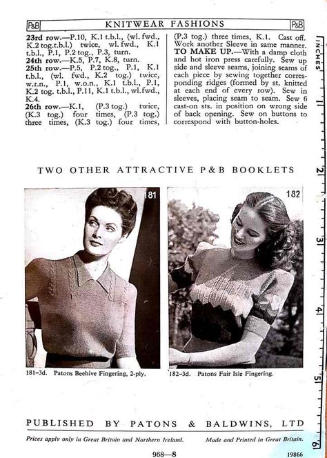 Vintage Knitwear, Ladies Sweater, Vintage Knitting Patterns, Cast Off, Knitwear Fashion, Yarn Sizes, Vintage Hollywood, Vintage Knitting, Vintage Crochet