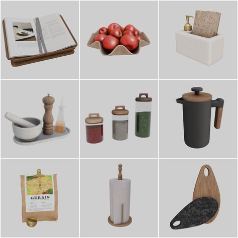 LAKOZIA SET Sims 4 Spices Cc, Sims 4 Dish Rack Cc, Sims 4 Book Clutter, Sims Clutter, Sims 4 Beds, Cookbook Stand, Sims 4 Kitchen, Liquid Dispenser, Sims 4 Cas Mods