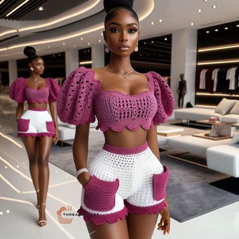 CROCHET PATTERNS AND INSPIRATION | Crochet tops and shorts. 💯♥️ #newvibes #newfun #newpatterns #crochettopandskirt #crochetcorset #crochetcorsetpattern #crochetpatterntop… | Instagram Crochet Outfits Two Piece, Tops To Crochet, Crocheted Outfits, Crochet Corset Top, Crochet Fits, Skirts Patterns, Crochet Short Dresses, Dresses Patterns, Crochet Two Piece