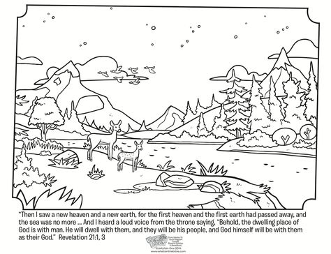 Revelation 21 Coloring Page Heaven Coloring Page, Kindergarten Sunday School, Earth Coloring Pages, Earth Activities, Sunday School Coloring Pages, Abraham And Sarah, Revelation Bible, Sunday School Kids, Revelation 21