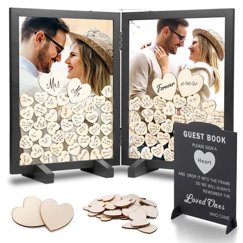 GLM Wedding Guest Book Alternative with Sign, 160 Hearts and 4 Large Hearts, Guest Book Wedding Reception, Sign in Guest Book Alternatives, Wedding Decorations (Gray) Wedding Decorations For Reception, Decorations For Reception, Alt Bride, Baby Shower Registry, Wooden Guest Book, Guest Book Wedding, Wedding Guest Book Alternative, Unique Wedding Decor, Wedding Display