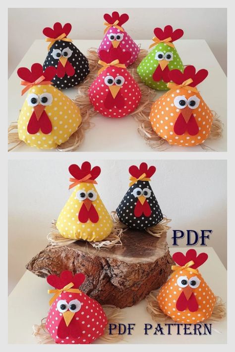 Sitting Chicken Sewing Pattern Chicken Pincushion Patterns Free, Easter Sewing Ideas, Fabric Toys Diy Free Pattern, Fabric Birds Pattern Free, Easter Gonks, Easy Fabric Crafts, Chicken Sewing Pattern, Sewing Easter Projects, Chicken Sewing