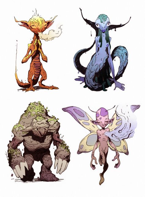 ArtStation - Salamander, undine, kobold and sylph, Alexander Davtyan Fictional Disease Art, Fantasy Beasts, Animation Art Character Design, Fantasy Monster, Fantasy Creatures Art, Monster Design, Fantasy Concept Art, Creature Concept, Magical Creatures