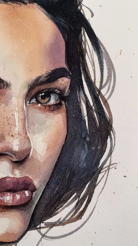 Watercolor Face, Watercolor Art Face, Watercolor Portrait Painting, Portraiture Art, Ink Artwork, Painting Art Projects, Watercolor Portraits, Face Art, Watercolor And Ink