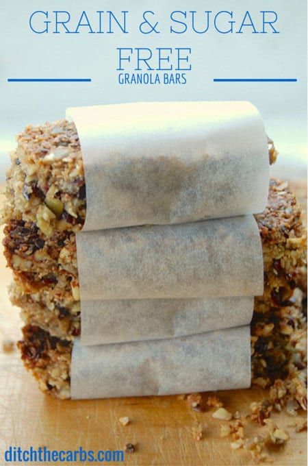 Sugar Free Granola Bars, Grain Free Granola Bars, Easy Granola Bars, Sugar Free Granola, Sugar Free Snacks, Grain Free Granola, Granola Bar, Ditch The Carbs, Healthy Sugar