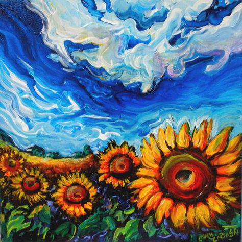 Field Paint, Arte Van Gogh, Tableau Art, Sunflower Art, Sunflower Painting, Wow Art, Sunflower Fields, Pics Art, Henri Matisse