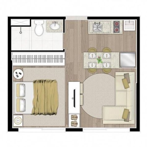 Studio Apartment Ideas Floor Plans, 30m2 Apartment Plan, Compact Studio Apartment, Studio Apartment Plan, Small Apartment Floor Plans, Casa Open Space, Studio Apartment Floor Plans, Studio Floor Plans, Apartment Floor