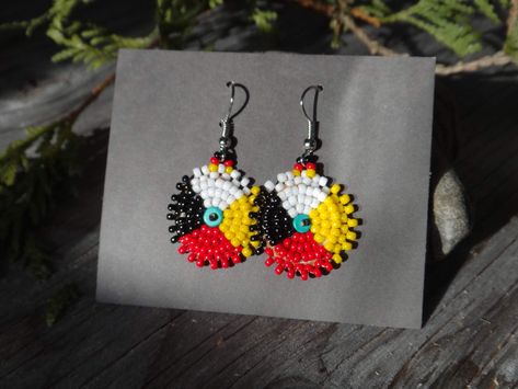 Indigenous Regalia, Native American Jewelry Diy, Medicine Wheel Native American, Native American Jewellery, Four Directions, Native American Earrings, Medicine Wheel, Handmade Earrings Beaded, Native Jewelry