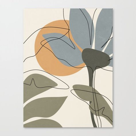 Horizontal Long Canvas Painting Ideas Abstract, Simplistic Paintings, Minimal Painting Ideas, Minimal Flower, Boho Painting, Small Canvas Paintings, Canvas For Beginners, Canvas Drawings, Flower Blue