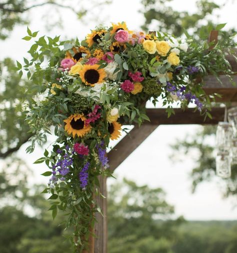 Wedding Arch Sunflowers, Spring Wedding Arch, Colorful Spring Wedding, Wedding Arch, Spring Wedding, Gazebo, Wedding Flowers, Arch, Weddings